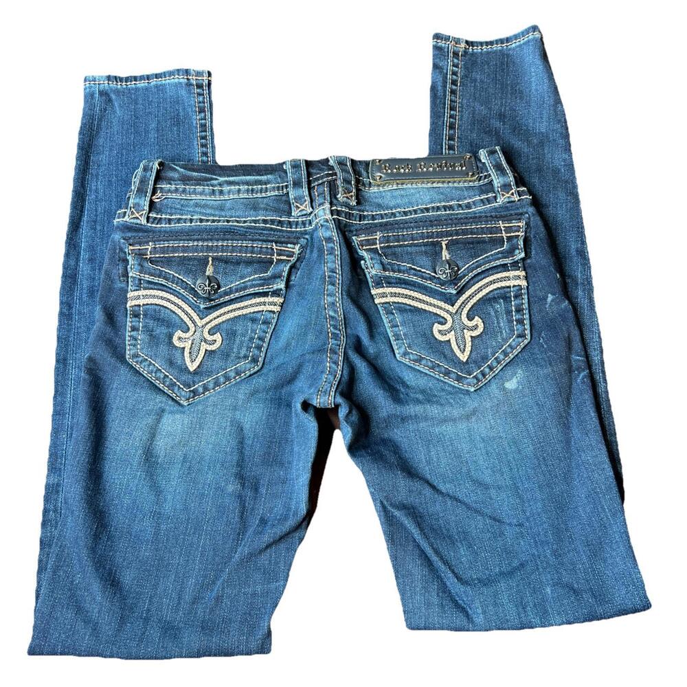 Y2K ROCK REVIVAL JEANS Ashley Skinny Size 26 🔥 Fancy Pockets 🔥 Western Denim